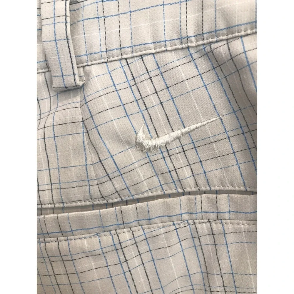 Nike Golf Mens Dri Fit Shorts Logo Chino Sz 36 Beige Plaid Pockets Golf Athletic